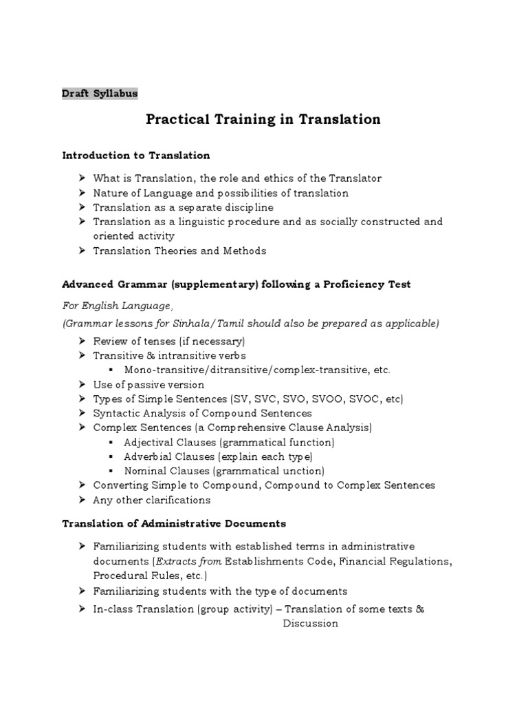 Practical Translation Training Syllabus | PDF | Translations | Sentence ...