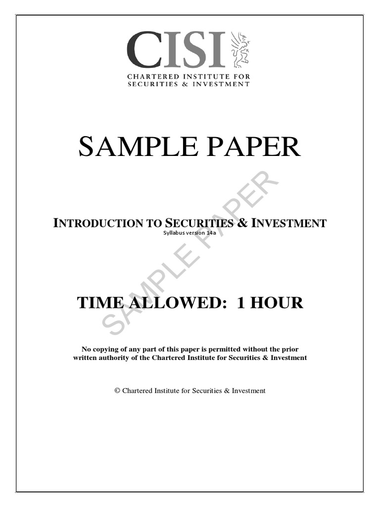 SamplePaper For Cisi Exams PDF Stocks Securities (Finance)