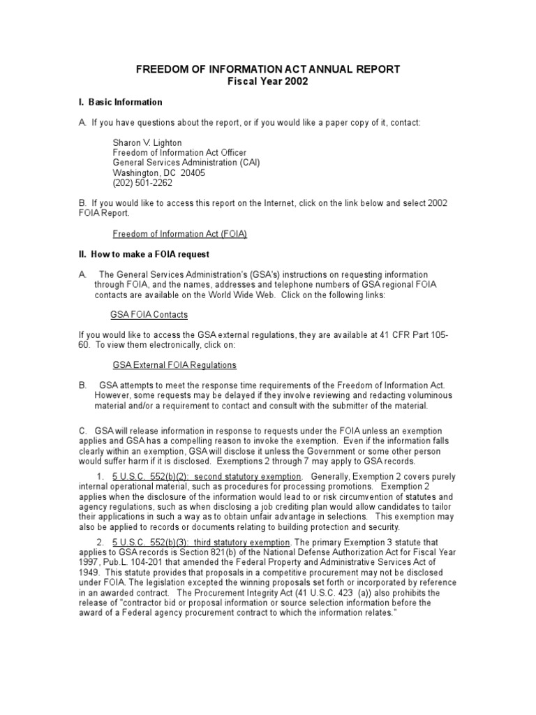 2002 FOIA Annual Report Overview | PDF | Freedom Of Information Act ...