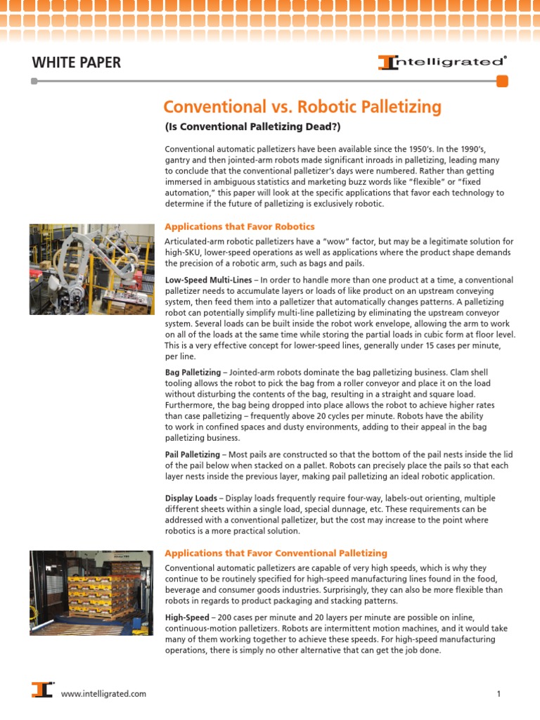 Conventional vs. Robotic Palletizing Insights | PDF | Robot | Robotics