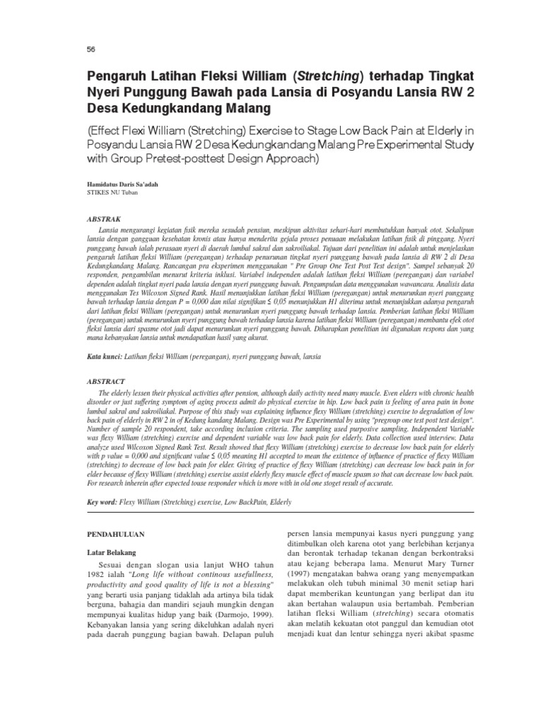 Pengaruh Latihan Fleksi William Stretching Terhadap Penurunan Tingkat