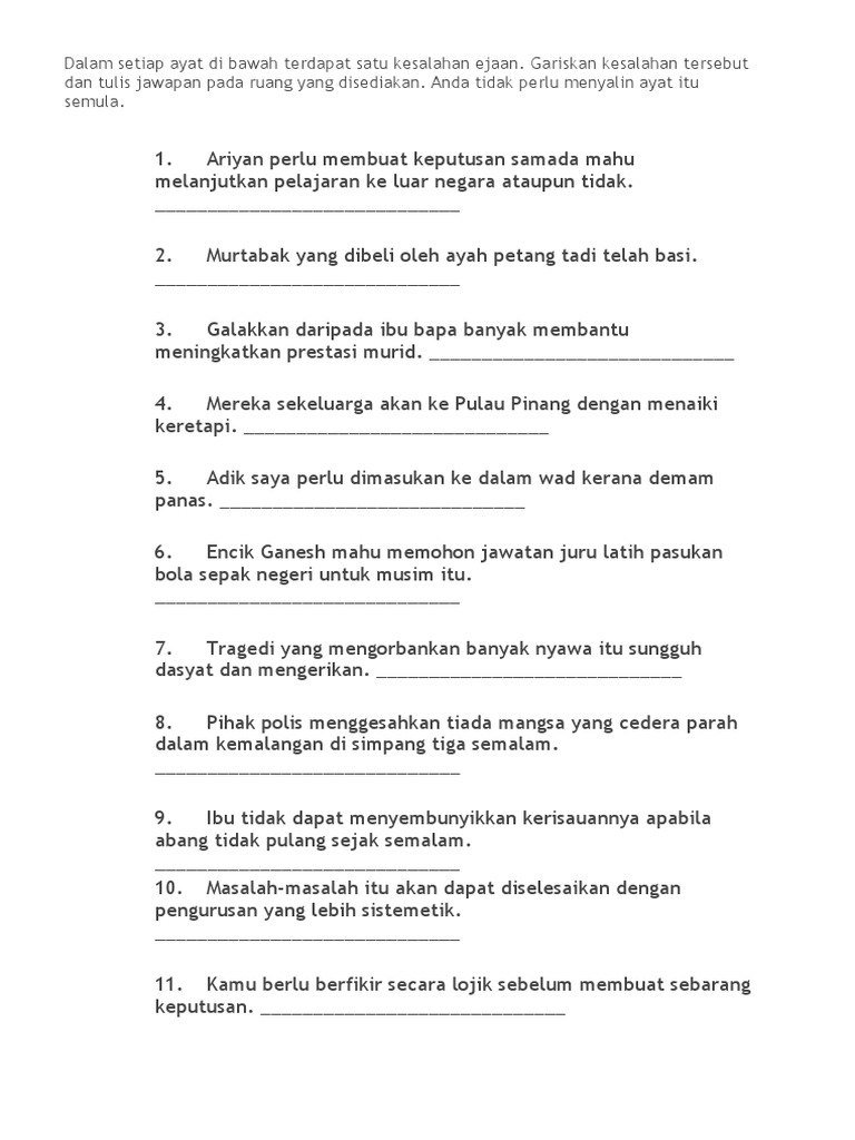 Contoh Soalan Bahasa Melayu Kesalahan Tata Bahasa Pt3 Rahmalina Smp 19