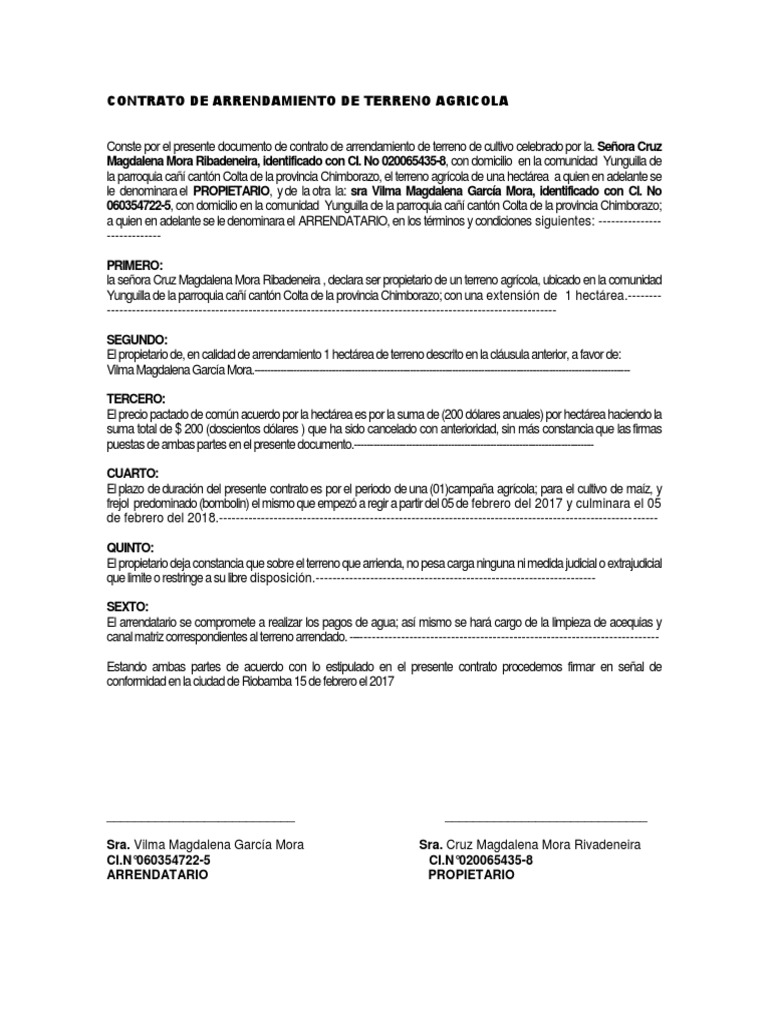 Contrato de Arrendamiento de Terreno Agricola | PDF | Gobierno