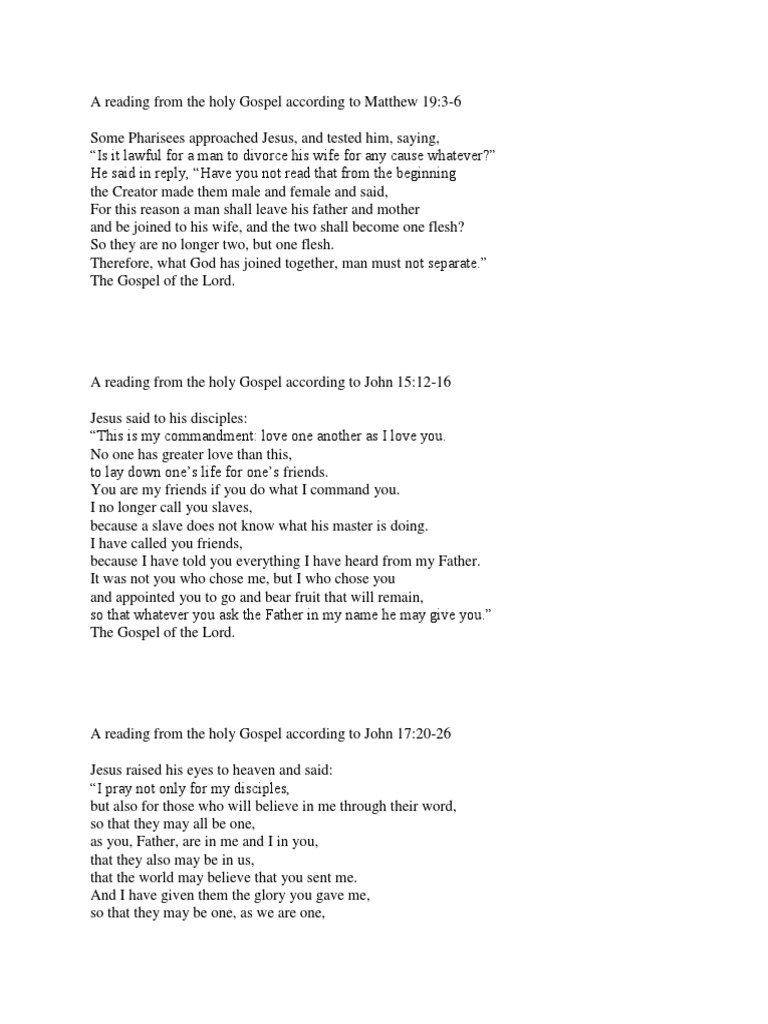 A Reading From the Holy Gospel According to Matthew 19 Gospel Of
