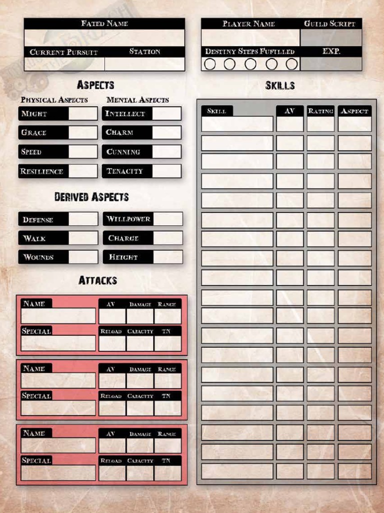 Through The Breach Character Sheet Pdf