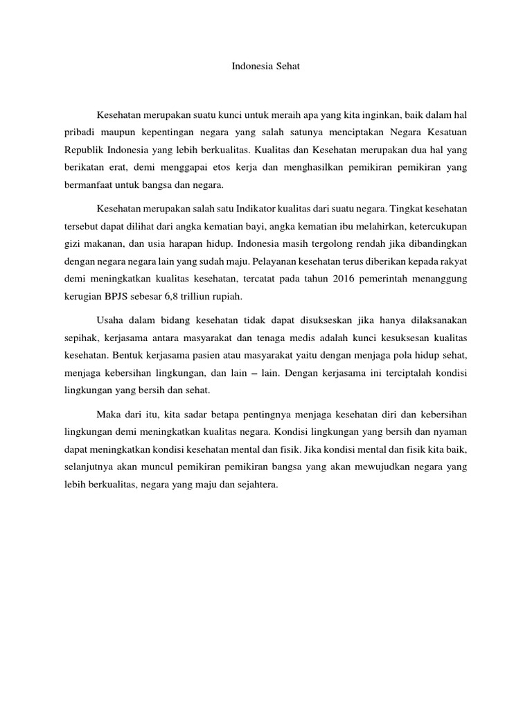 Essay Indonesia Sehat