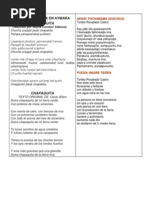 Poemas En Quechua Y Su Traduccion Naturaleza