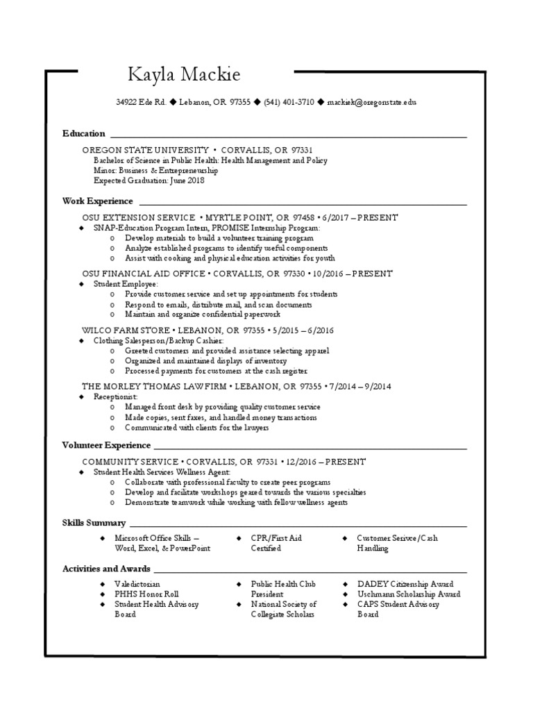 Mackie Resume Revised PDF Internship Job Hunting