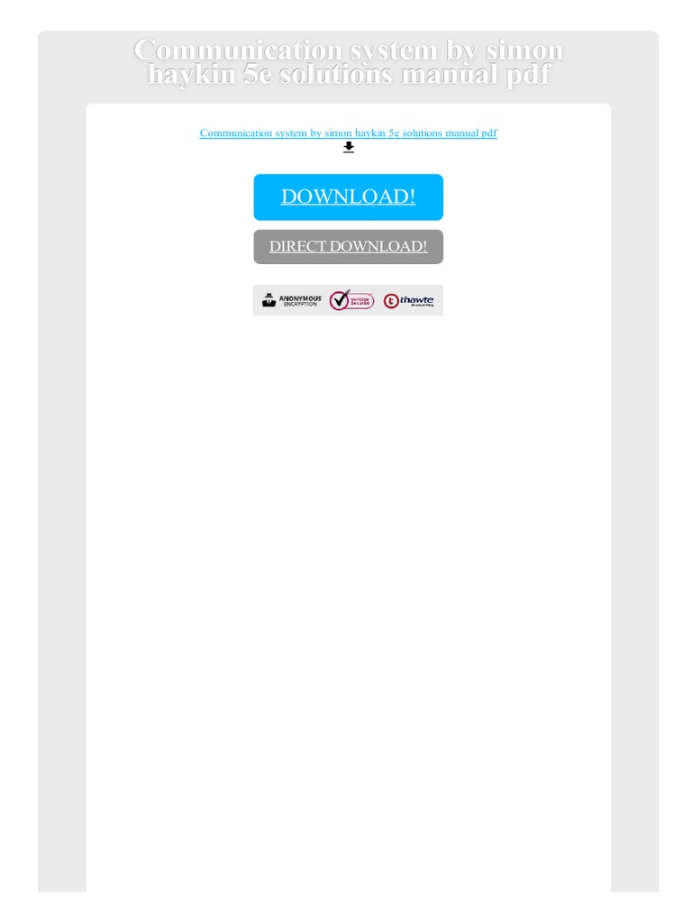 Communication System by Simon Haykin 5e Solutions Manual PDF PDF Portable Document Format