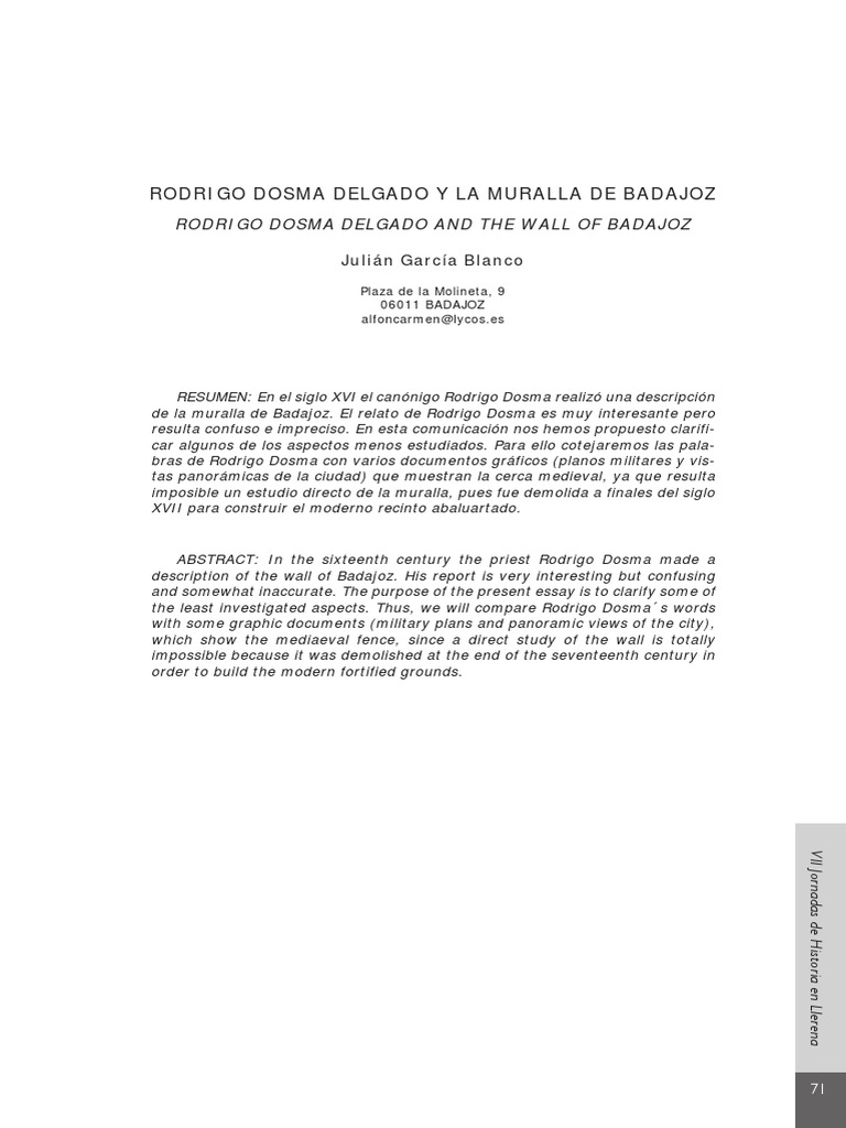 Rodrigo Dosma Delgado y La Muralla de Badajoz Por Julián García Blanco