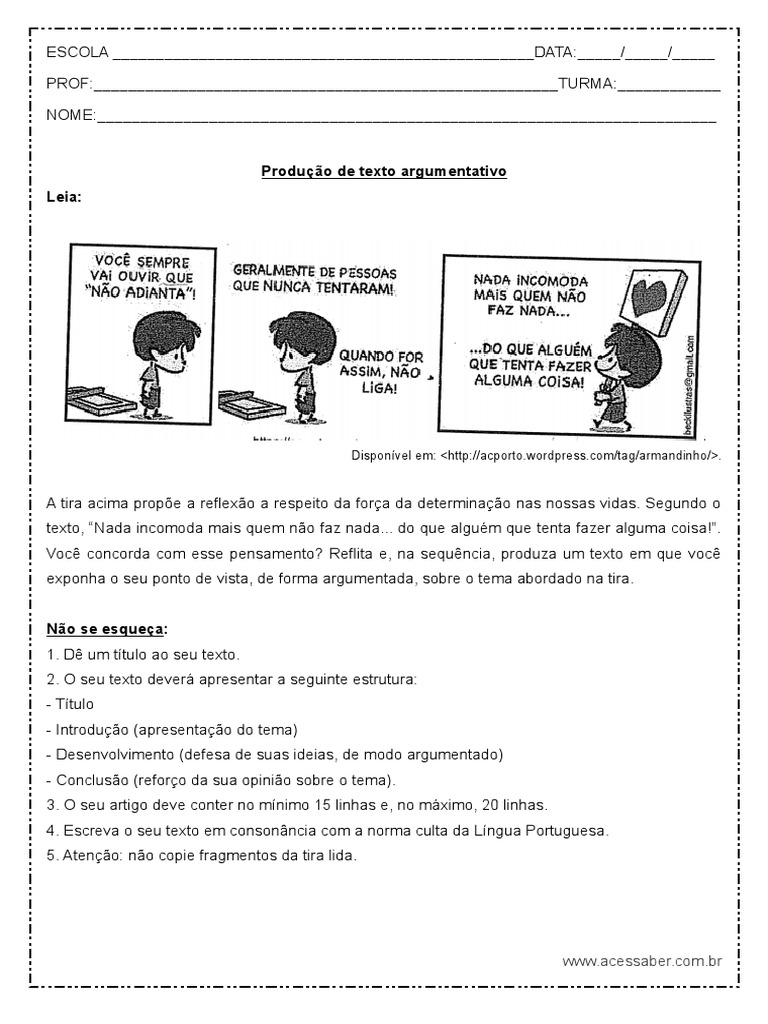 Atividade de Portugues Producao de Texto Dissertativo 9º Ano Word