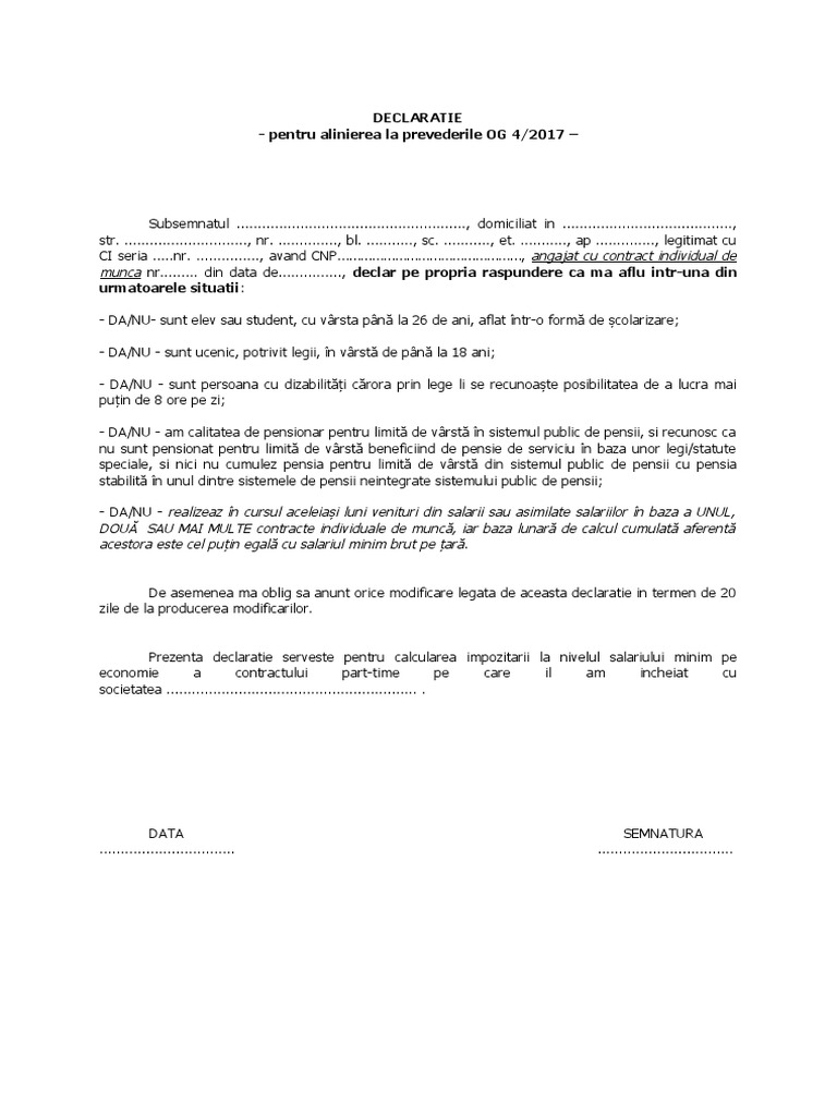 Declaratie Part Time | PDF