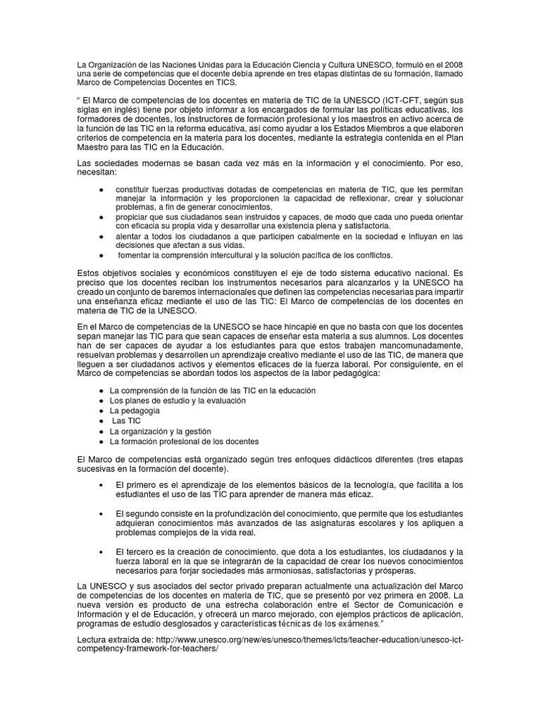 Marco de Competencias TIC de UNESCO | PDF | Unesco | Tecnología de ...