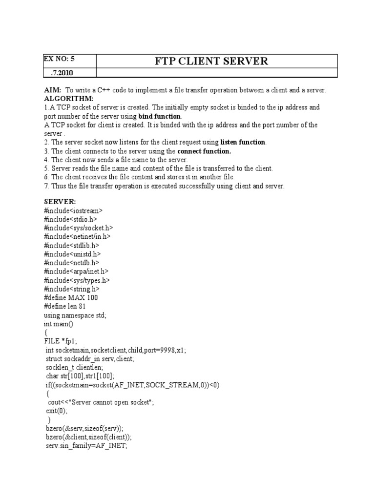 FTP Client Server | PDF | Port (Computer Networking) | Network Socket