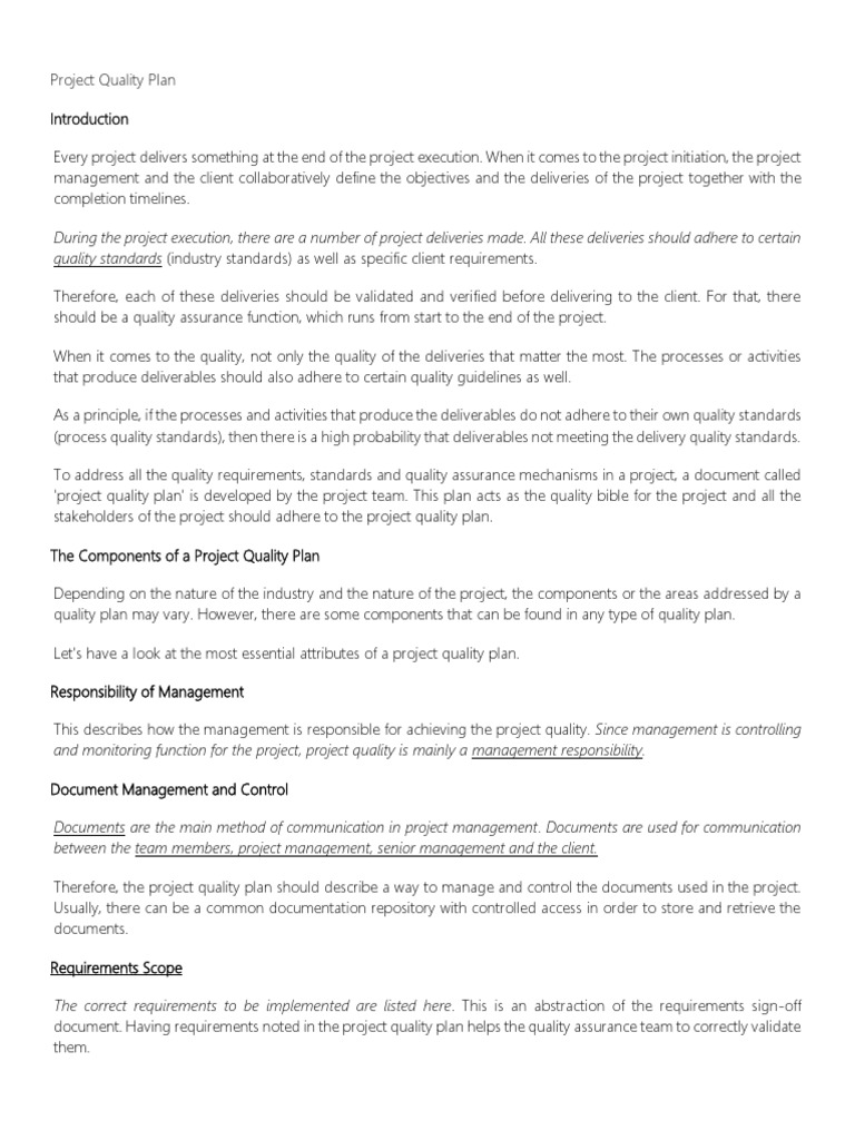 Project Quality Plan | PDF | Project Management | Quality (Business)