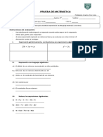 Prueba de Mat 3 Septimos - Algebra