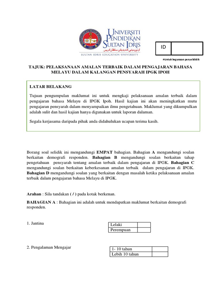 Soal Selidik Keberkesanan Pdp Pdf