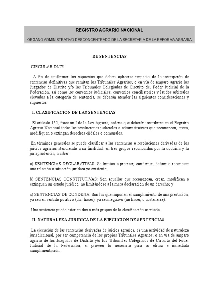 Sentencia Derecho Agrario | Jurisdicción | Sentencia (Ley)