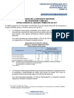 Resultados de La Encuesta Nacional de Ocupación y Empleo1 Cifras Durante El Segundo Trimestre de 2017