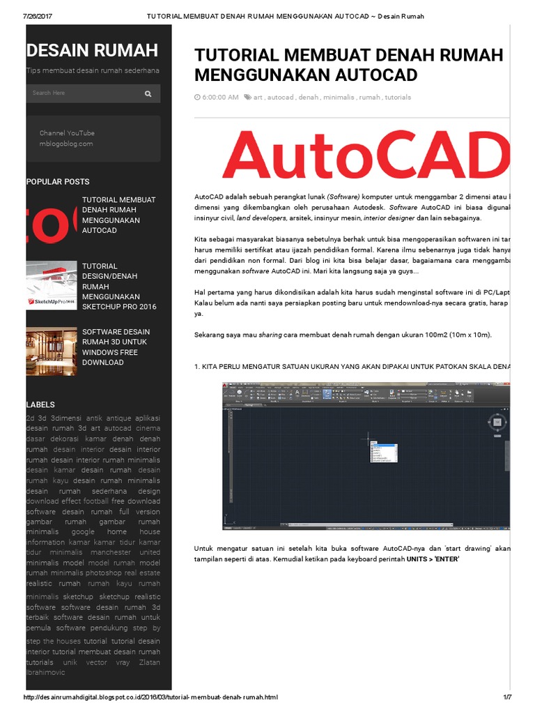 Tutorial Membuat  Denah  Rumah  Menggunakan Autocad  Desain 