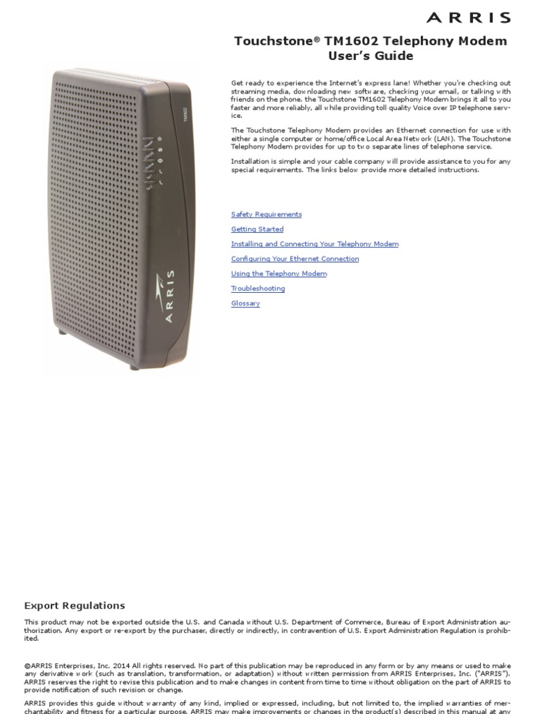 arristm1602auserguide Coaxial Cable Modem
