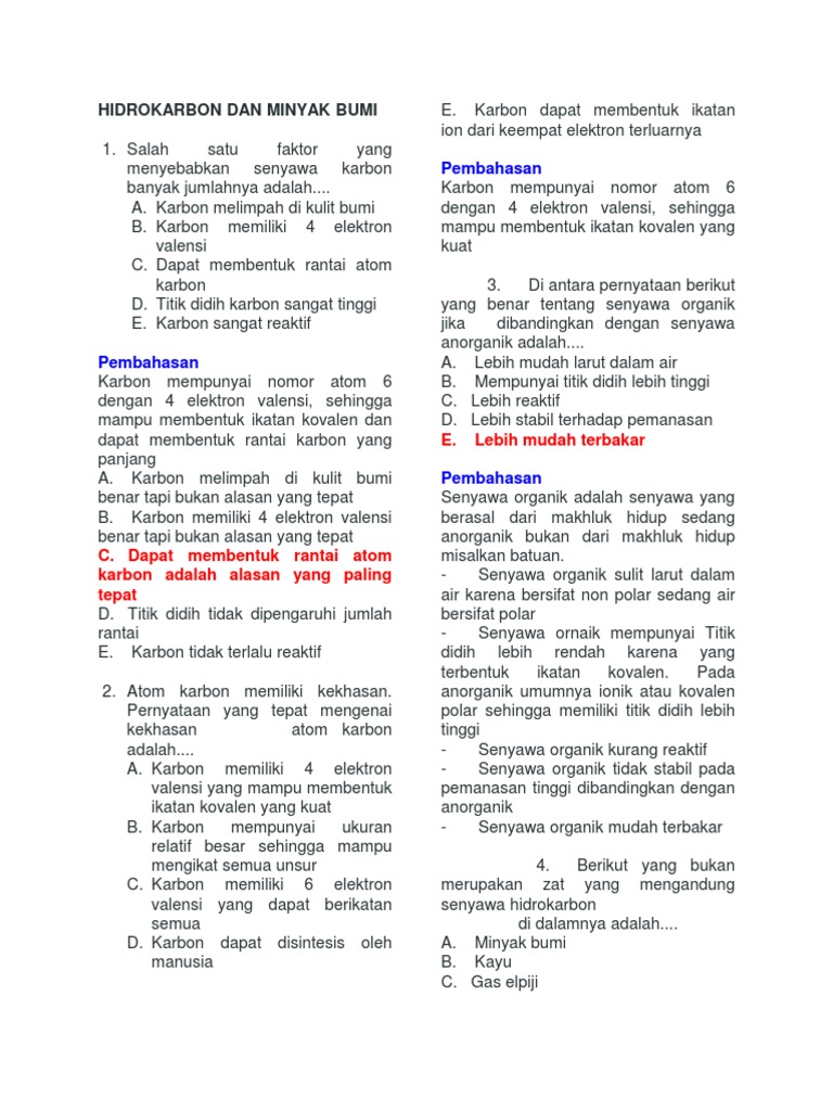 Soal Hidrokarbon Dan Minyak Bumi