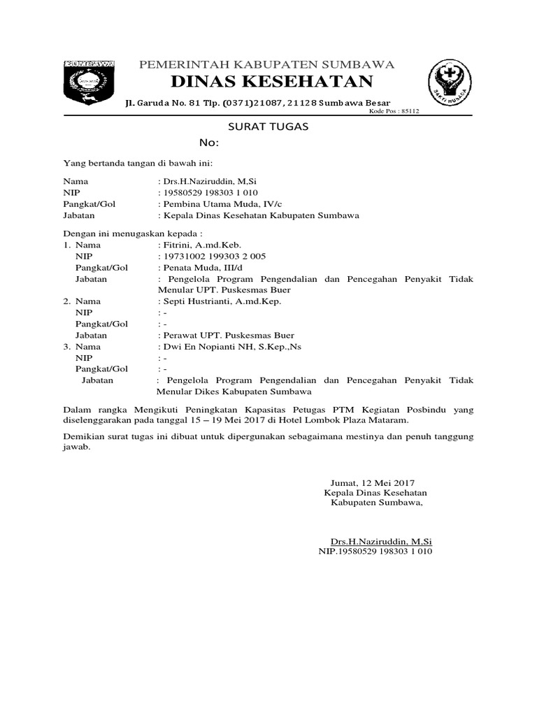 Contoh Surat Tugas