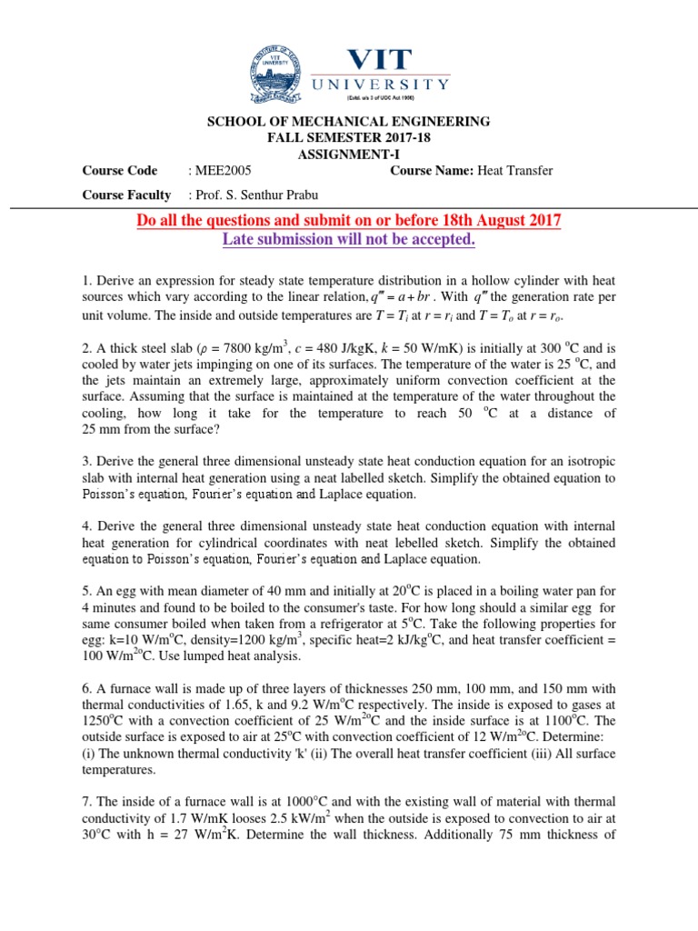 Heat transfer homework image