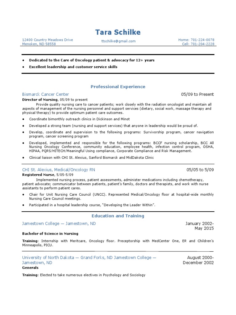 Tara Resume | PDF | Oncology | Nursing
