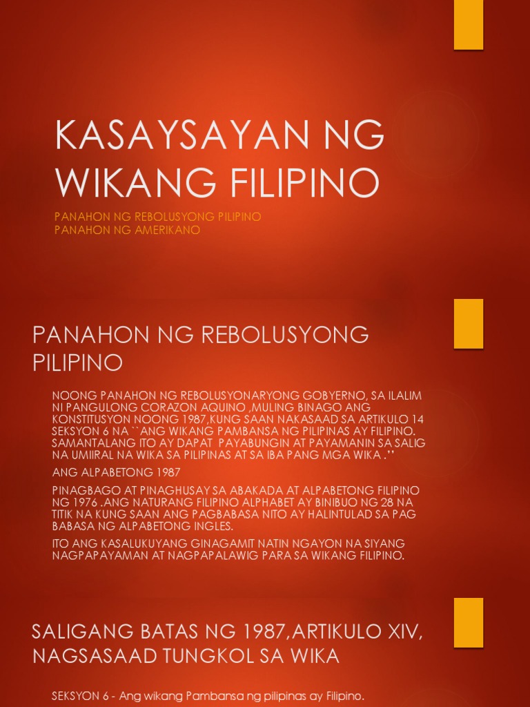 Kasaysayan NG Wikang Filipino