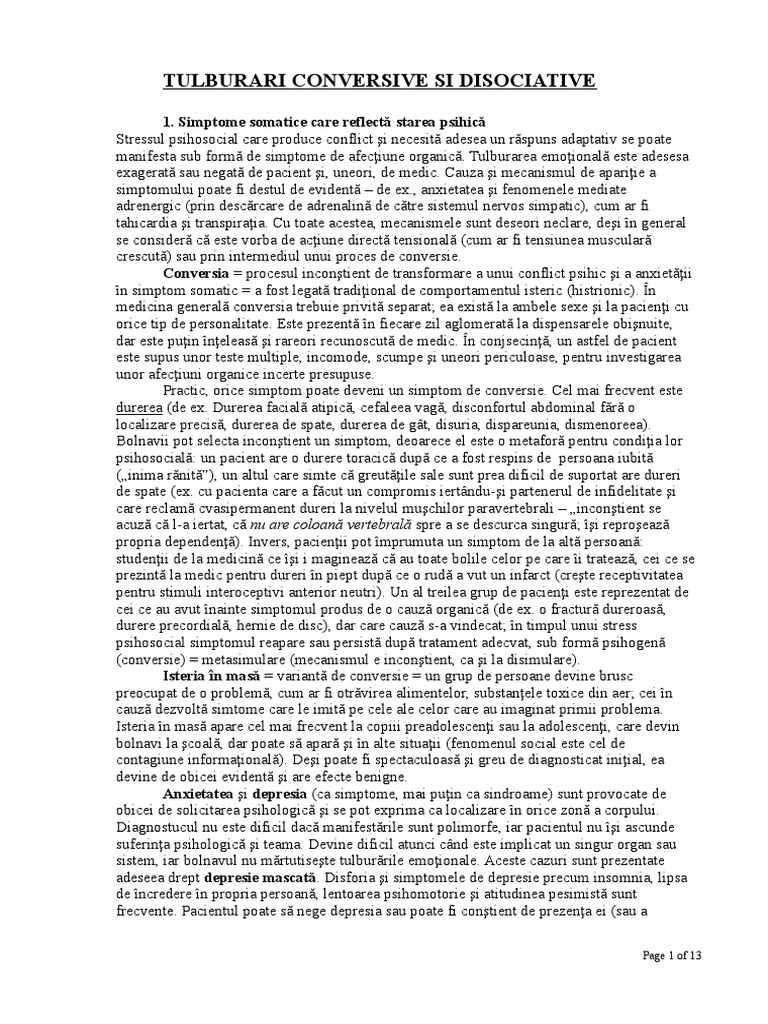 Tulburarile Conversive Si Disociative | PDF