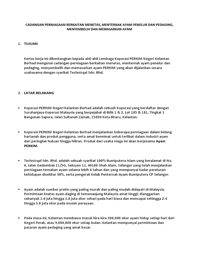 Cadangan Perniagaan Berkaitan Menetas Menternak Ayam Penelur Dan Pedaging Menyembelih Dan Memasarkan Ayam Pdf