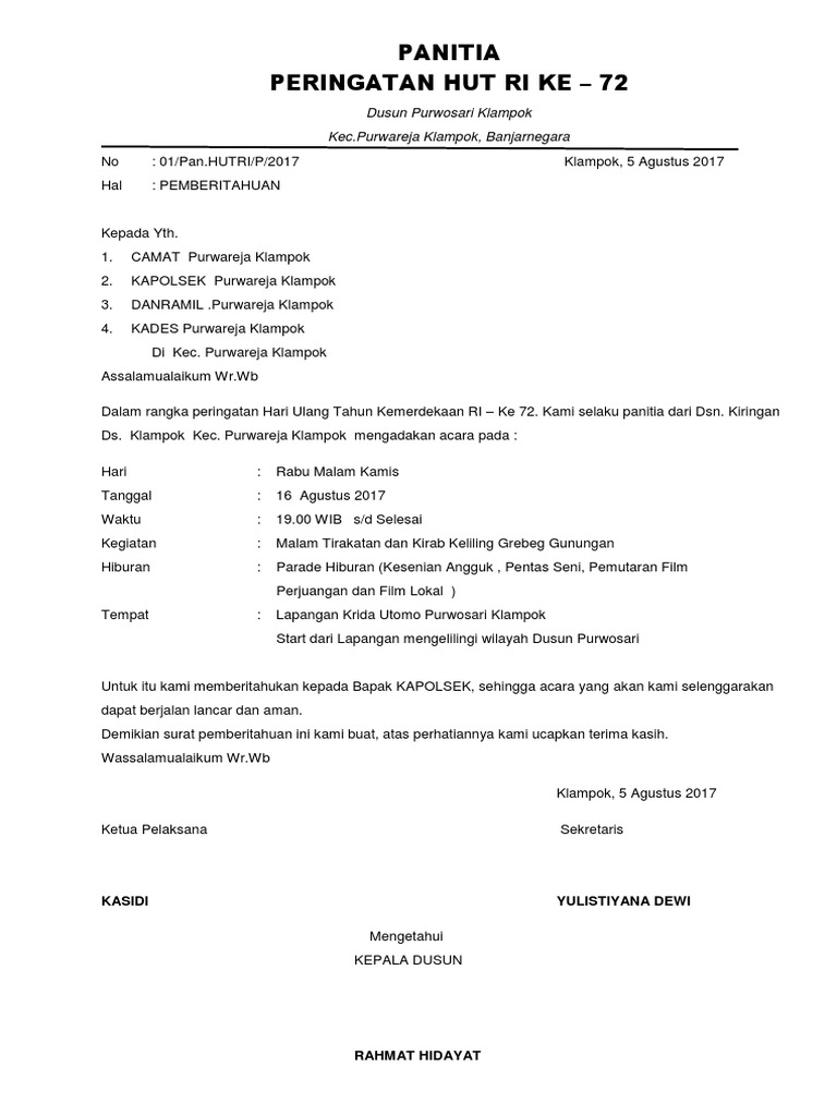 75 Contoh Surat Undangan Pentas Seni Agustusan Terbaik