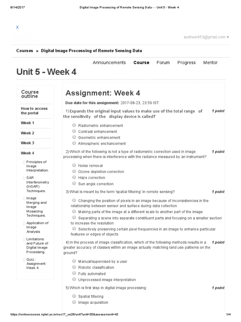 Digital Image Processing Of Remote Sensing Data Unit 5 Week 4 Pdf