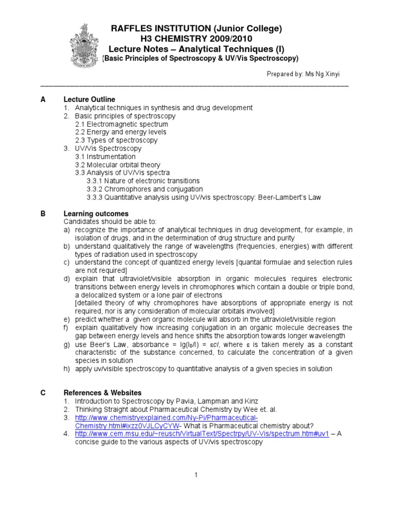 UV/Vis Spectroscopy Principles and Applications | PDF | Molecular ...