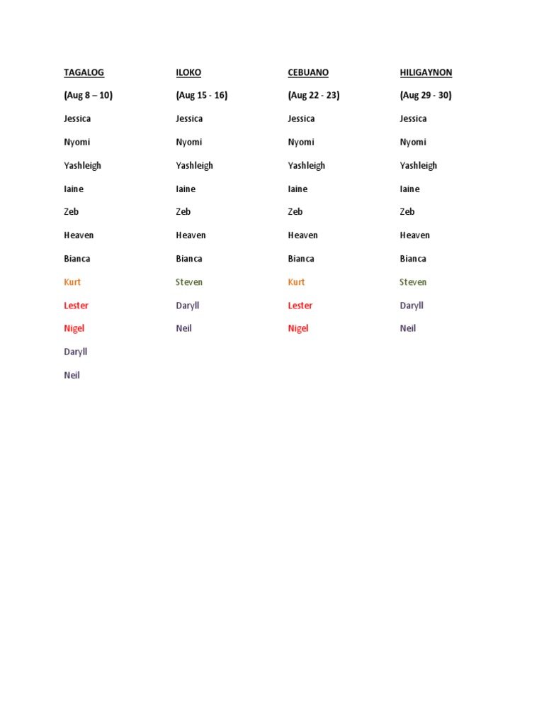 Language Event Schedule: Tagalog to Hiligaynon | PDF