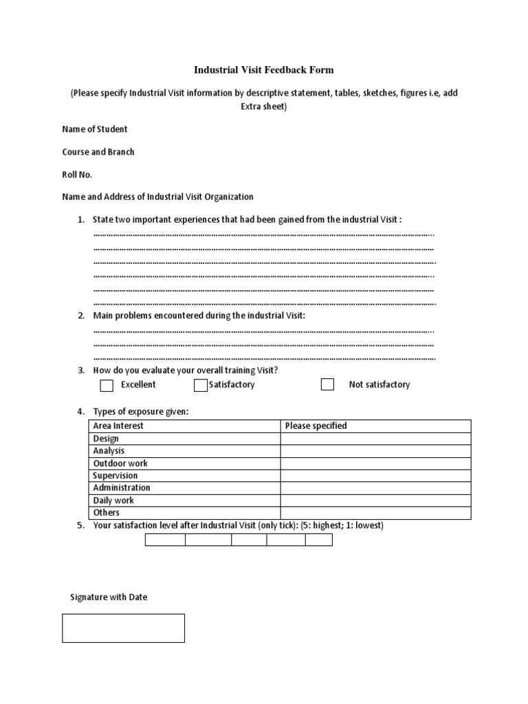 Industrial Visit FEEDBACK Form Cognition Psychology & Cognitive Science