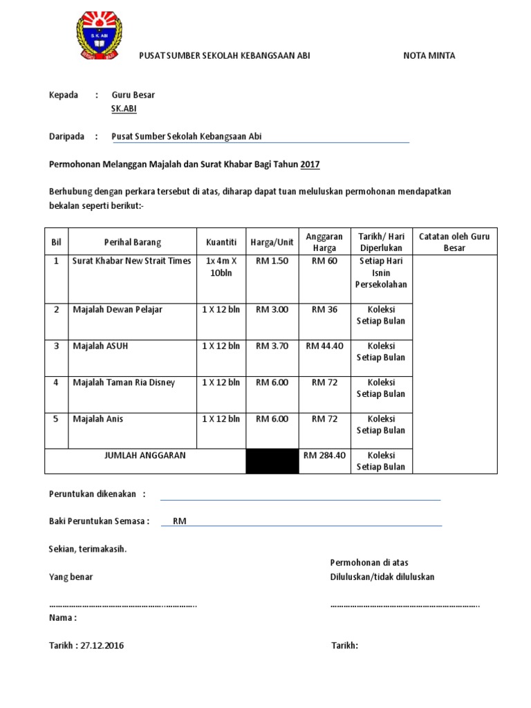 Nota Minta Pdf