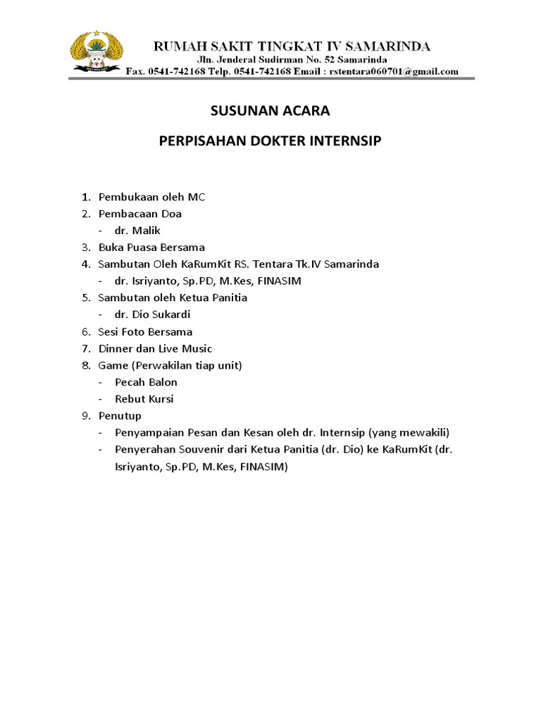 SUSUNAN ACARA (Perpisahan Internsip)
