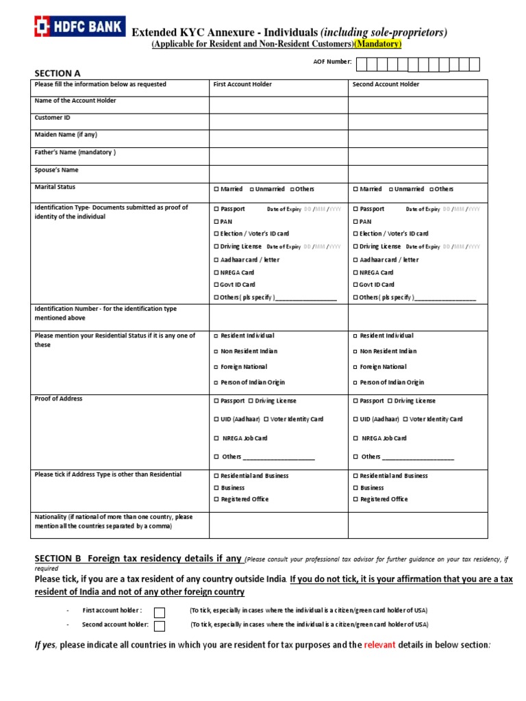 Extended KYC Form for Individuals | PDF | Identity Document ...