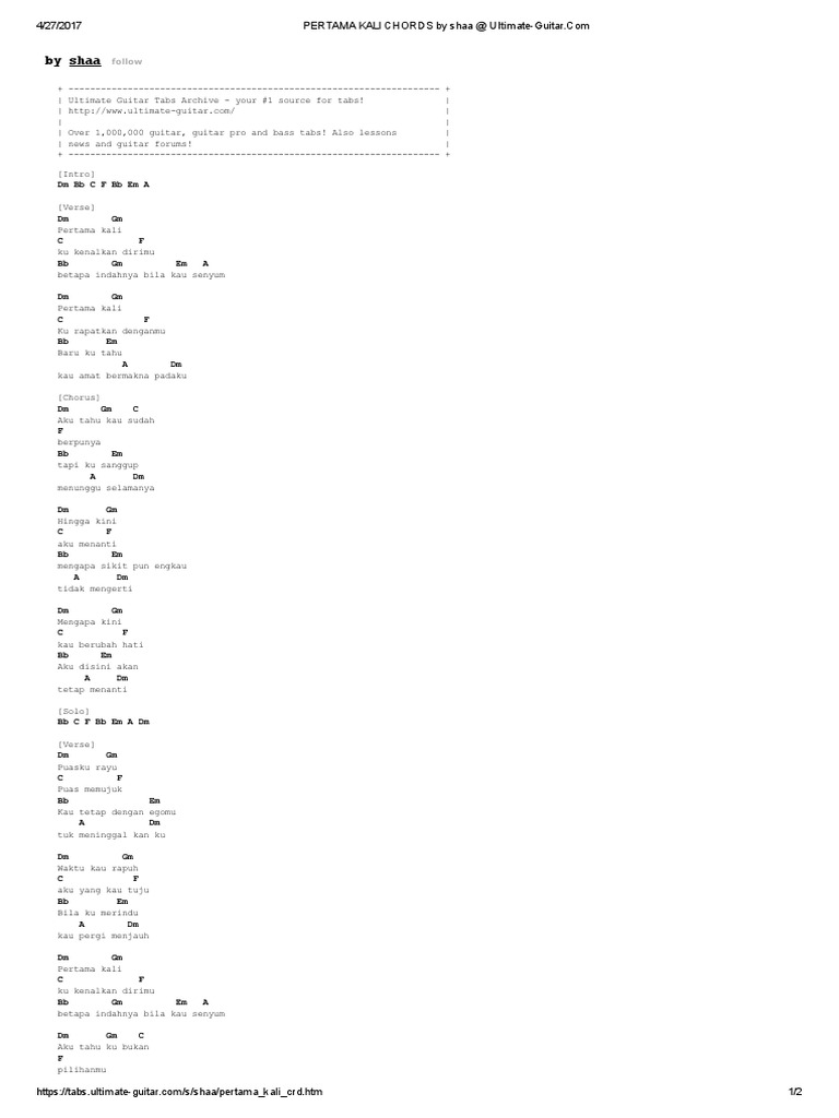 Pertama Kali Chords By Shaa At Ultimate Guitar Pdf