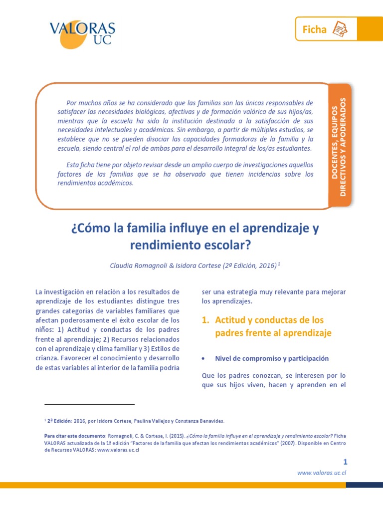 Como La Familia Influye en El Aprendizaje y Rendimiento PDF | PDF
