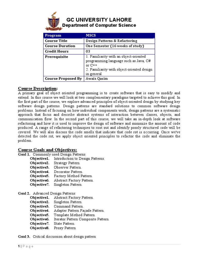 Course Outline Refactoring And Design Pdf Object Oriented