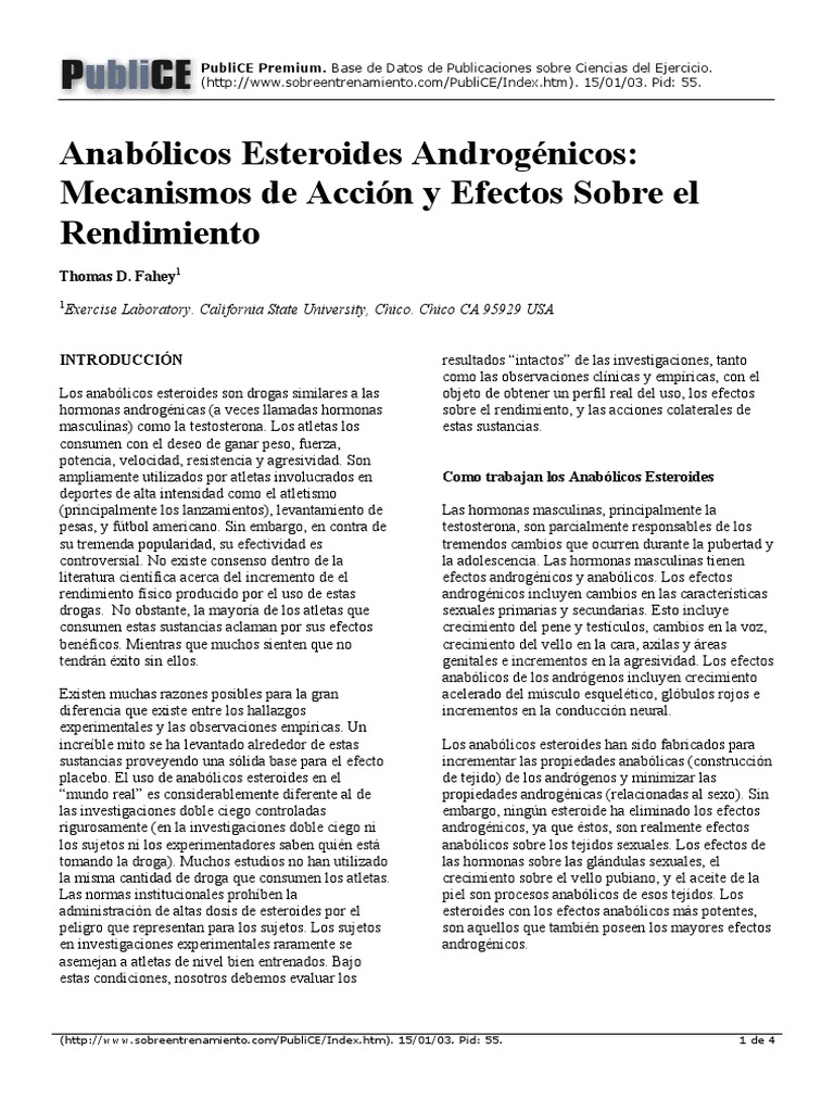 Anabólicos Esteroides Androgénicos Mecanismos de Acción y Efectos Sobre El Rendimiento