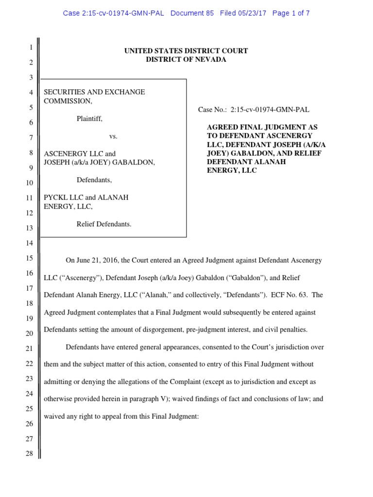 Final Judgment Against Ascenergy LLC | PDF | Judgment (Law) | Consent ...