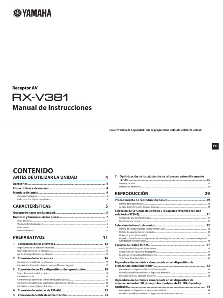 RX-V381 Manual Spanish | Hdmi | Altoparlante