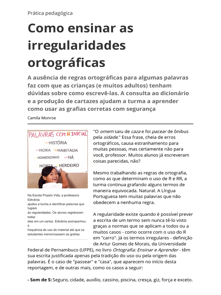 Como Ensinar As Irregularidades Ortograficas | PDF | Palavra ...