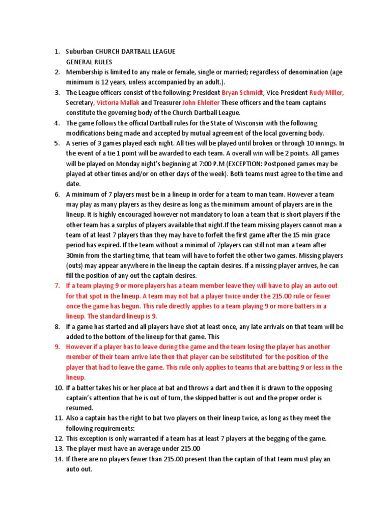 revised dartball rules Batting (Baseball) Games Of Physical Skill