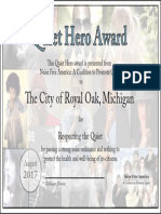 August Royal Oak Noise Ordinance Award