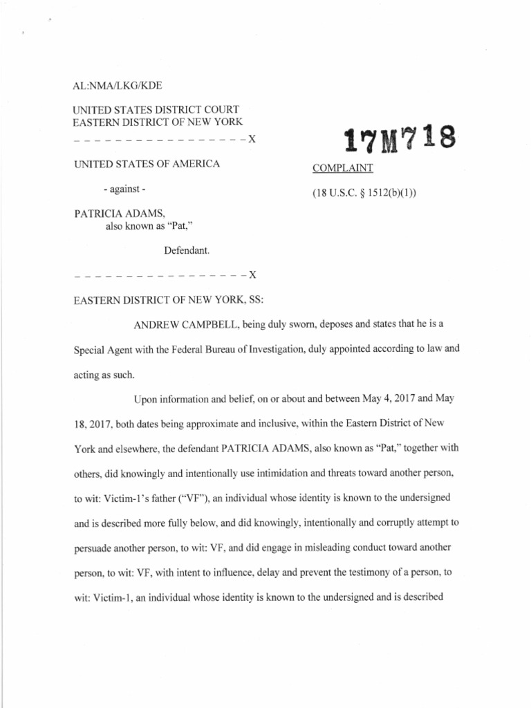 Racketeering Charges Against Patricia Adams | PDF | Bail | Arrest